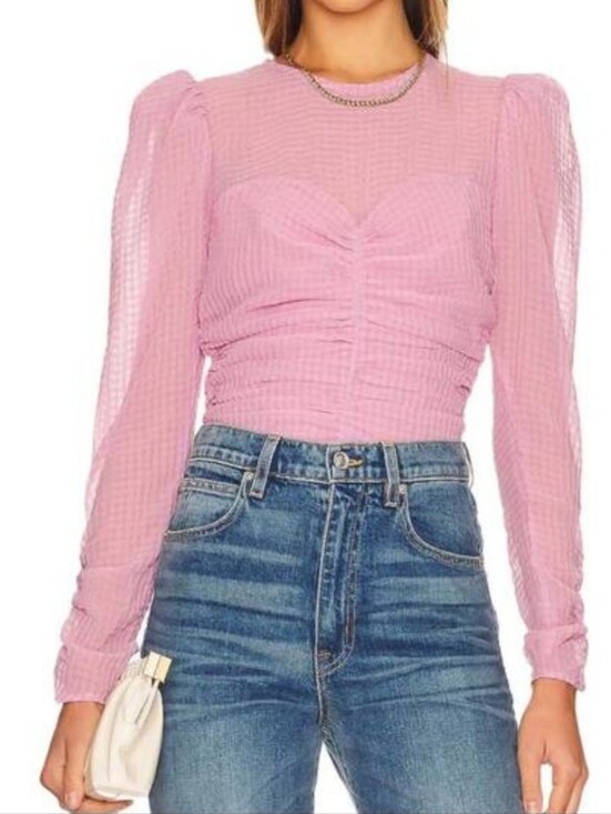 Astr Tops - Astr The Label Pink Dalma Ruched Long-Sleeve Top with Sheer Sleeves size Small